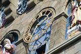 close up on the clock face and statues on cardiff castles clock tower