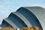 Exterior facade of the distinctive SECC or Scottish Exhibition and Conference Centre in Glasgow on the River Clyde which is Scotlands largest exhibition centre