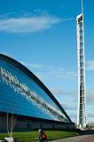 glasgow science centre and glasgow tower on a sunny day