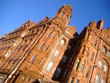 Looking Up at West Facade of Historical Midland Hotel in Manchester, England