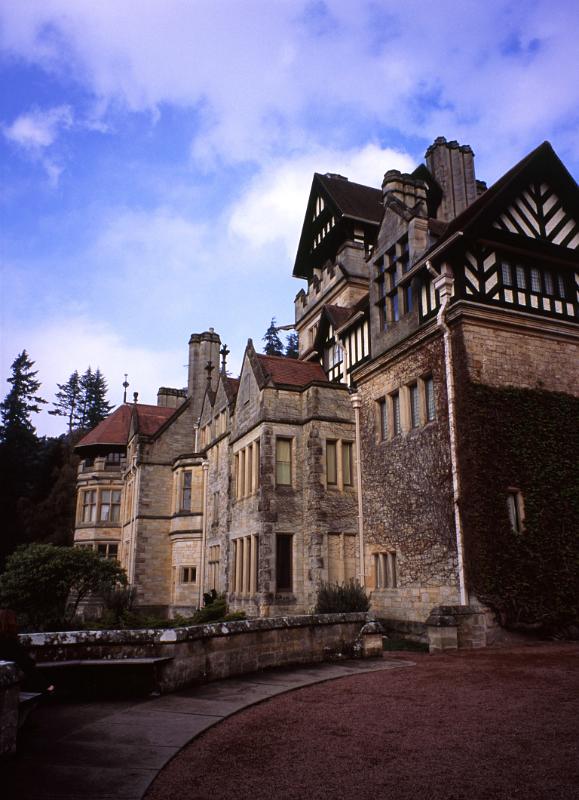 a view of historic cragside house, first house in the uk with electricity