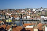 the town of whitby viewed from the east cliff looking down on the rooftops