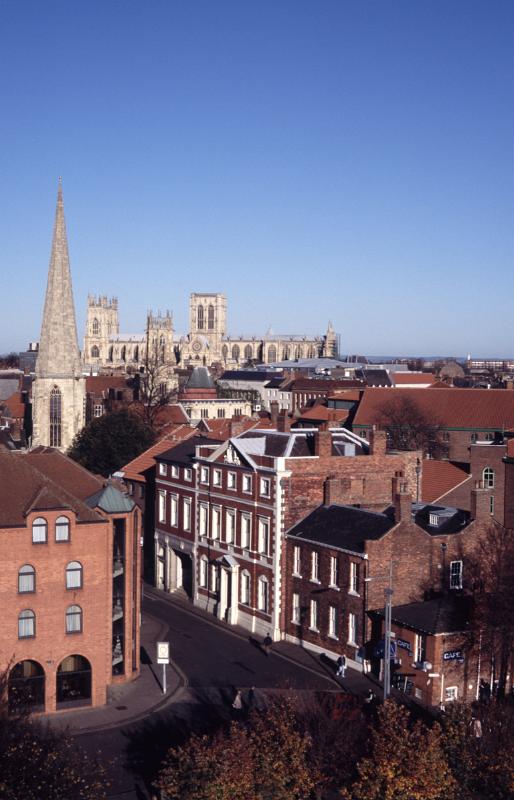 Rooftop Skyline with View of York Minster Cathedral in Distance, York, England