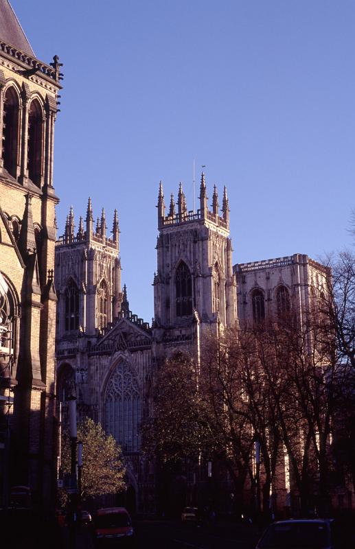 Exterior of Facade of York Minster Cathedral at Dusk, York, England