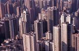 Aerial View of Architectural High Rise City Commercial Buildings in Hong Kong, China.