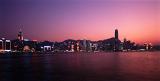 Beautiful Panoramic View of Hong Kong During Night Time. Captured with Architectural Buildings Afar.