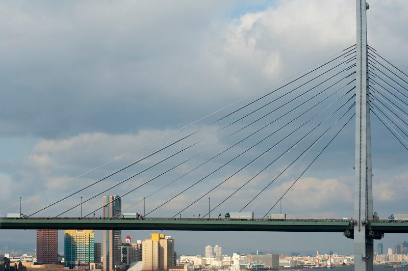 Elegent structure of the Tempozan Bridge, Osaka, japan
