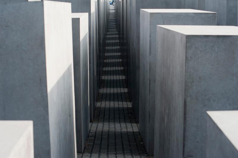 Looking into the Memorial to the Murdered Jews of Europe, Berlin, Germany