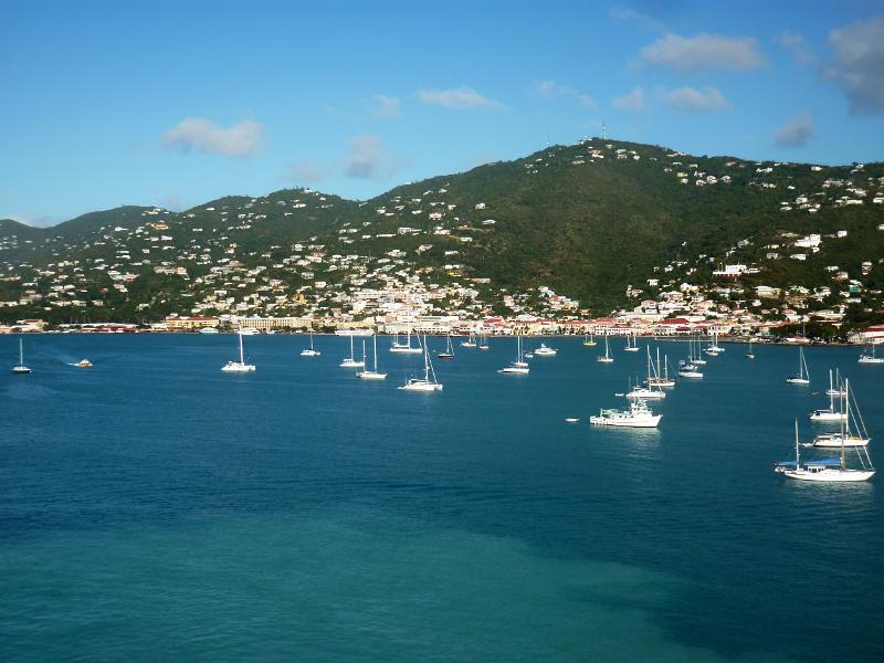 a view of charlotte amalie, capital of Saitin Thomas, from the water