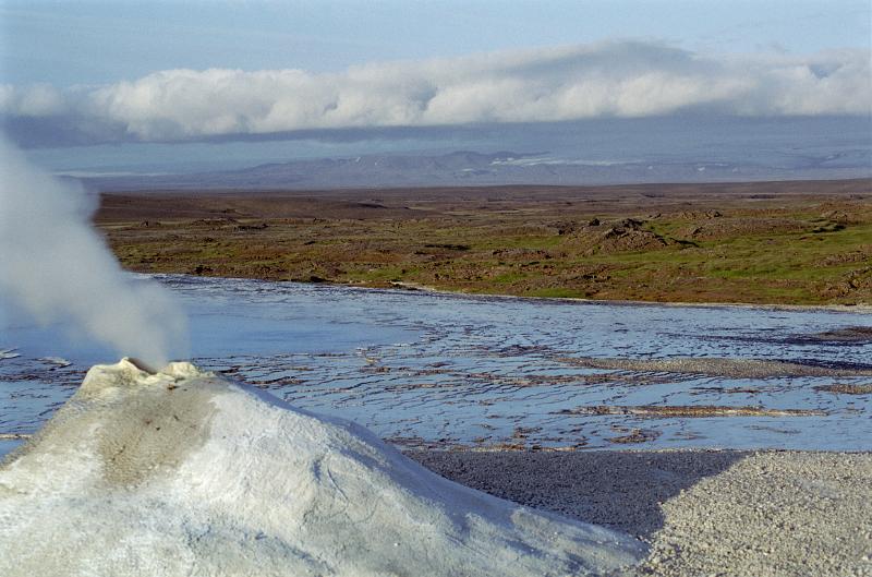 Fumerole emitting steam in Iceland in Hveravellir releasing volcanic pressure from below the earths surface