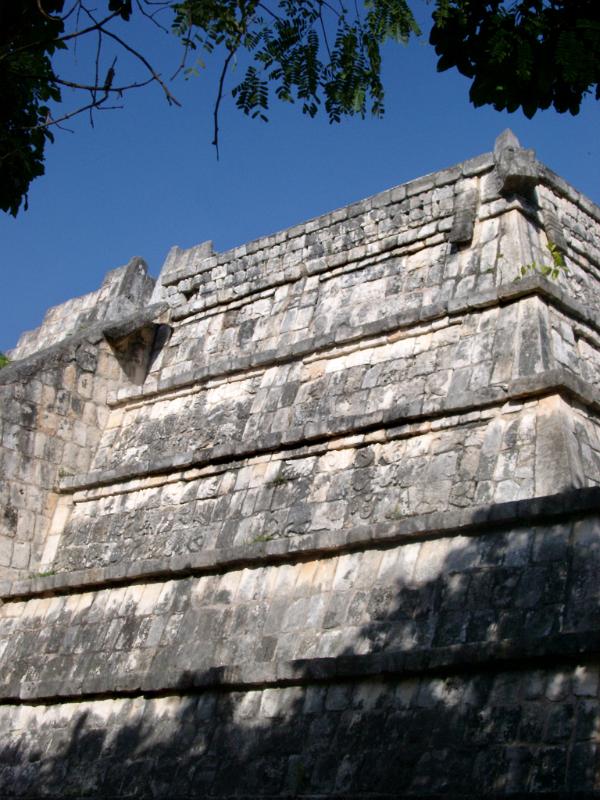 Close up view of the stone walls of the High priests tomb, Chitzen Itza Mayan ruins in the Yucatan Peninsula, Mexico