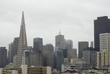 View of downtown San Francisco on a rainy day with the skyscrapers of the CBD and Transamerica Pyramid on the skyline