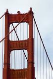 Famous Tower and Cables at Golden Gate Bridge San Francisco on Light Blue Sky Background.