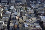 Aerial view over San Francisco, California, USA, rooftops in an urban sprawl of high-rise buildings