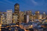 Beautiful Lights From Architectural Buildings in San Francisco at Night in Extensive View.