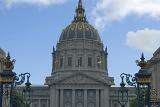 Old Vintage Architectural San Francisco City Hall Dome Isolated on Light Blue Sky Background.