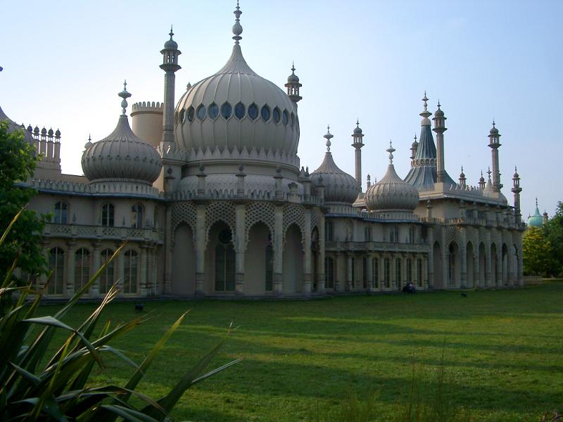 Grassy Landscape at Famous Architectural Royal Pavilion Building in Brighton, England.