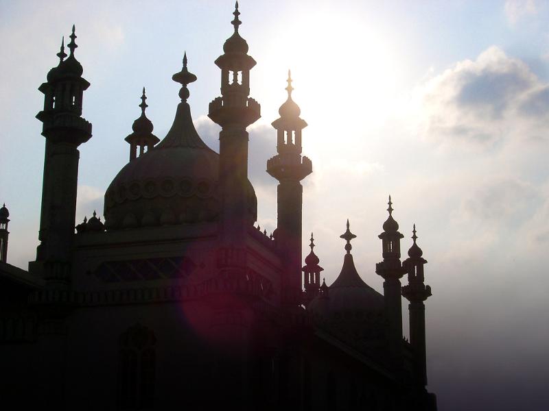 Famous Architectural Royal Pavilion Building in Brighton, England, Reflected by Sunlight.