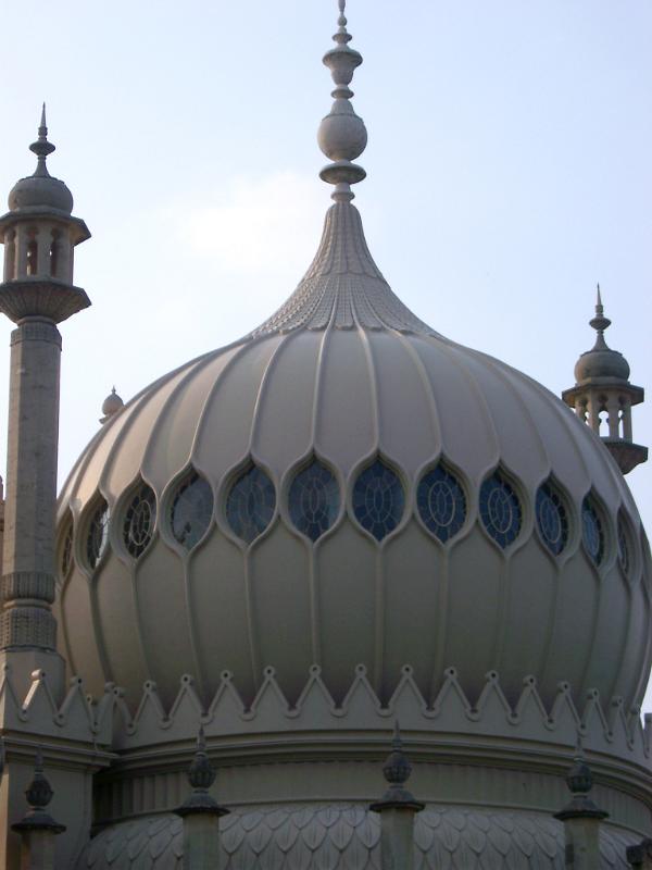 Exterior of the ornate onion dome at Brighton Royal Pavilion with its oriental Indian architectural style