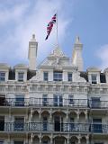 Close Up of Union Jack Flag on Top of Grand Hotel, Brighton, England