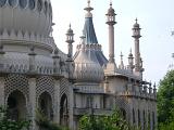 Royal Pavilion, Brighton, details with an exterior view of the ornate Indian influenced architecture of the onion domes and lattice work ornamentation