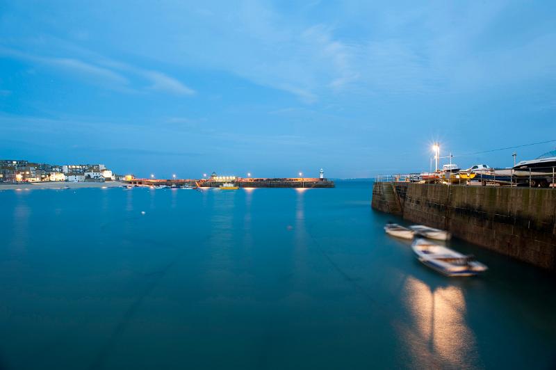 a twlight view of the harbour at saint ives, cornwall