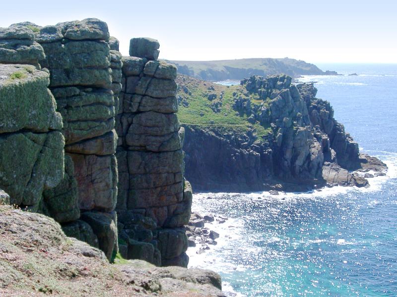 rugged cliffs and rock collumns at lands end, cornwall