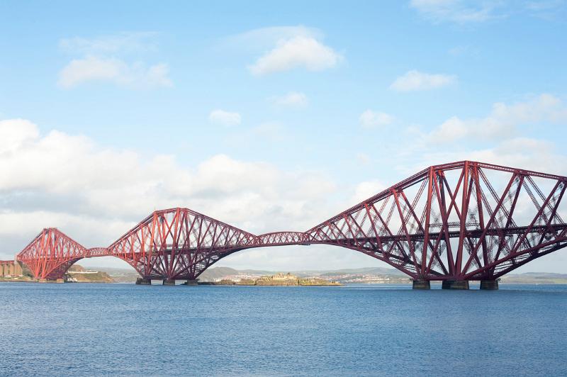 panoramic view of the forth rail bridge crossing the firth of forth, scotland