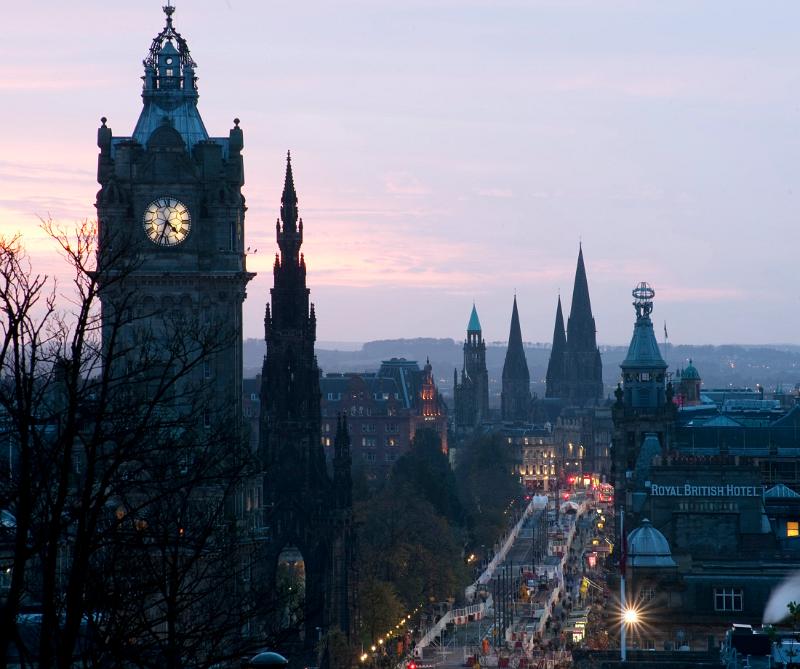 Skyline of spires and towers along princes street Edinburgh, the so called Athens of the North