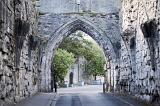 Arched Gothic stone entrance to St Andrews, Fife, Scotland a popular historic tourist attraction