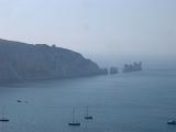 The Needles, Isle of White, a line of chalk stacks rising from the ocean just offshore from the headland