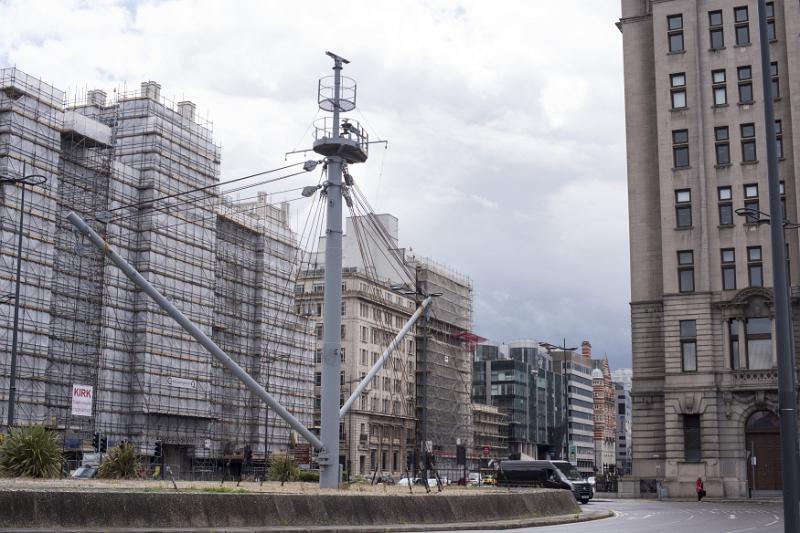Large ship mast in Liverpool Large ship mast structure surrounded by buildings in Liverpool, United Kingdom