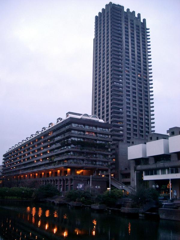 Brutalist Architecture at the Barbican Arts Centre in London, England. Captured at Night Time.