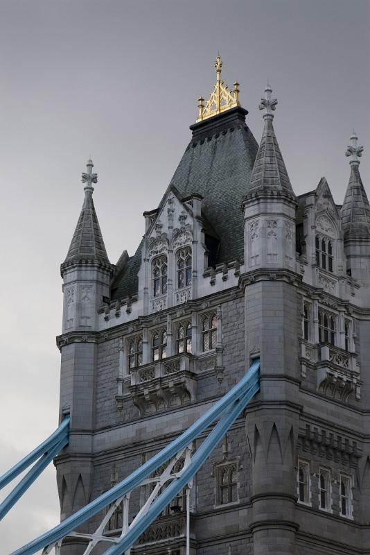 victorian gothic architectural details of one of the towers on londons famous tower bridge