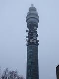 Tallest Building in Fitzrovia, London - BT Tower or London Telecom Tower. Captured with Light Blue Gray Background.