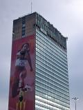 Architectural Detail of Sunley or City Tower with Sports Advertisement, Manchester, England