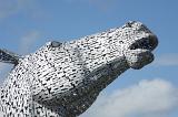 Close up of horse head on Kelpies statue which commemmorates horse powered industry in Scotland
