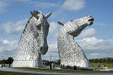 Two extra large monuments in Falkirk, Scotland shaped like horse heads in tribute to their hard labor