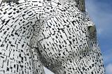 Close up detail of a Kelpies horse statue, Falkirk, Scotland erected to commemorate the role of horses in industry and a popular tourist landmark