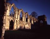 Historical Ruins of St Marys Abbey Church with Dark Shadows, York, England
