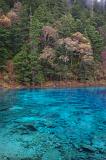 Serenity at Beautiful Clear Cyan Blue Lake with Trees on Sides Located in China.