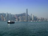 Star Ferry in Victoria Harbor with Hong Kong City Skyline, China
