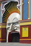 The colourful clown mouth entrance to Luna Park with no people in Melbourne, Australia.
