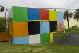 Colourful building blocks and architectural design on the exterior of the Melbourne Museum building in Australia.
