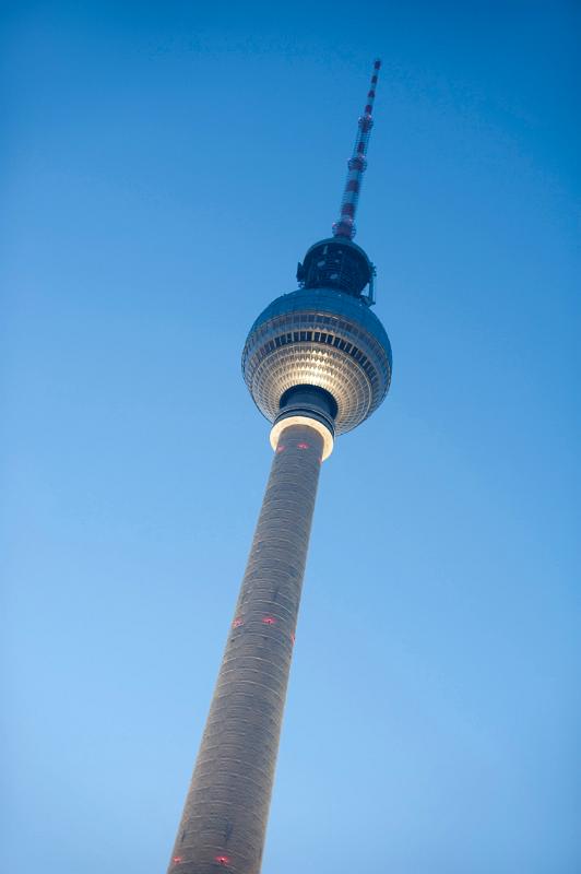 looking up at the berlin tv tower or fernsehturm