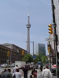 CN Tower and Union Station and Busy City Street in Toronto, Ontario, Canada