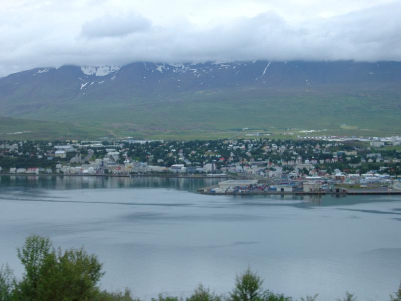 View of Akureyri from Across Eyjafjorour Fjord in Iceland