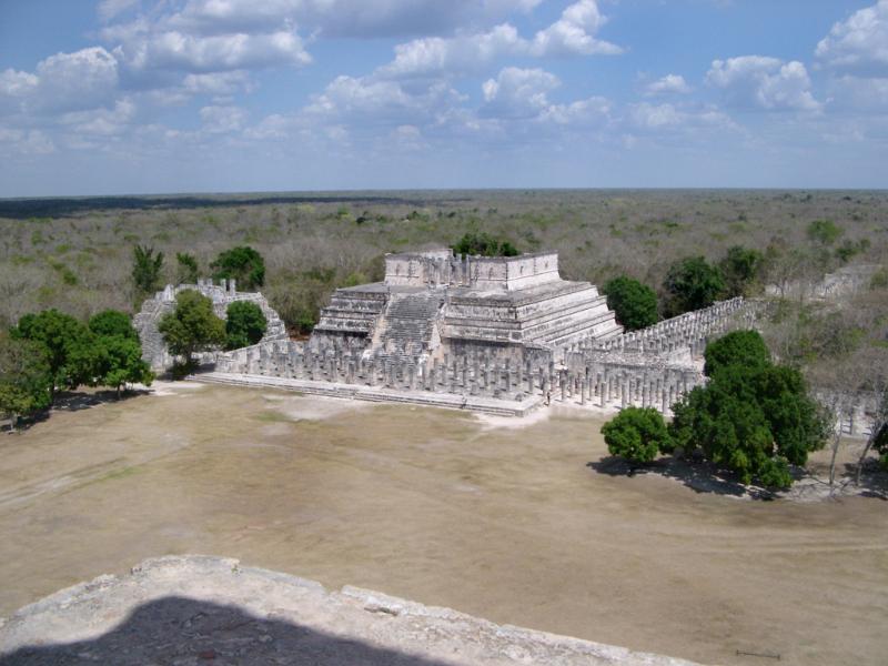Temple of the Warriors, Chitzen Itza, Yucatan Peninsula, Mexico an important archaeological site with extensive Mayan ruins
