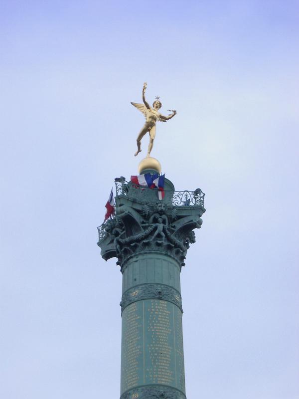 Vintage High Monument of Place de la Bastille. Isolated on Light Blue Sky Background.