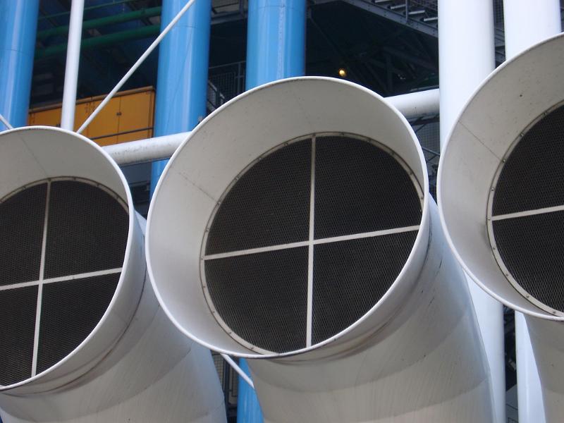 Detail of the Centre Georges Pompidou showing the air intake of the ducting on the exterior of the building, Paris France